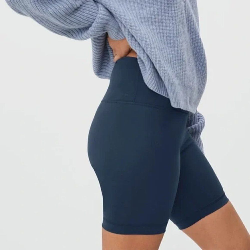 Everlane Blue Atlantic The Perform Bike Short Size XS High Rise Pocket Women's